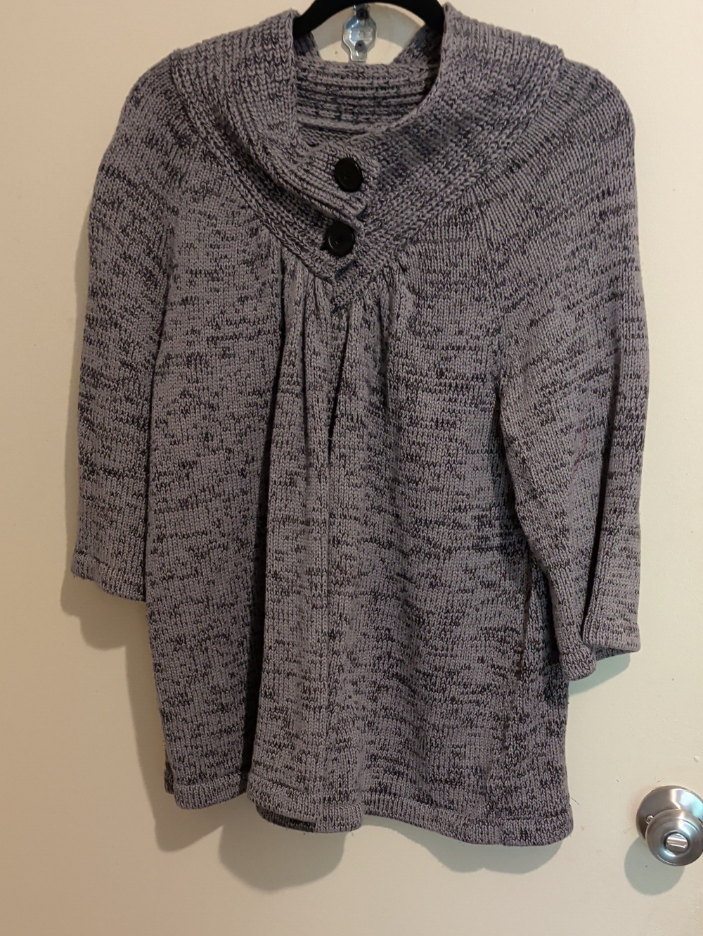 Unlisted Gray Marled Knit Cowl-Neck Sweater with Button Detail